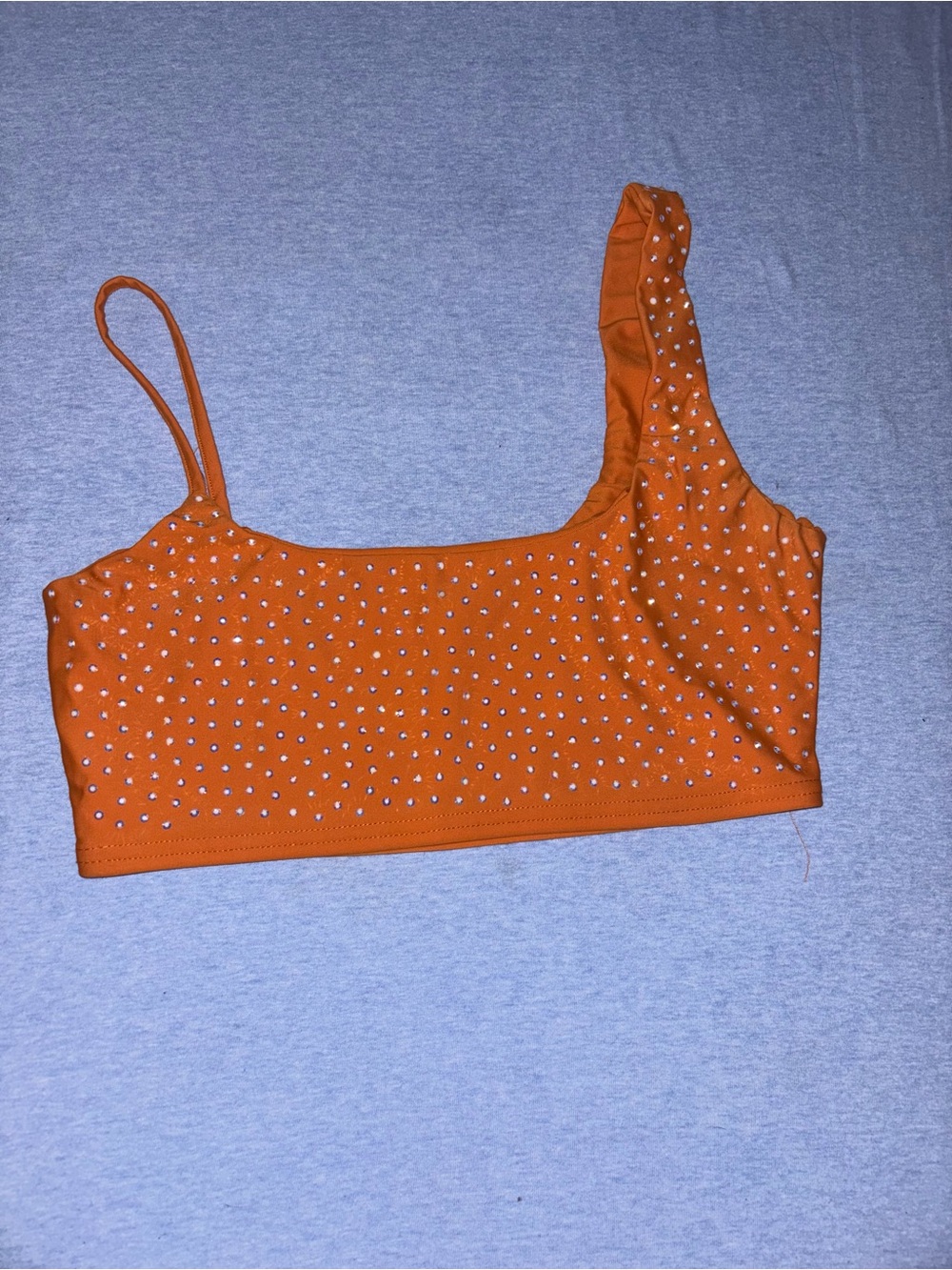 Hot & Delicious Orange One-Shoulder Rhinestone Crop Top